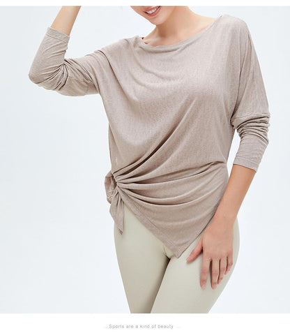 Sports Blouse Women'S Long-Sleeved Loose Fitness Top Quick-Drying Double-Sided Slits To Cover The Meat And Thin Yoga Clothes