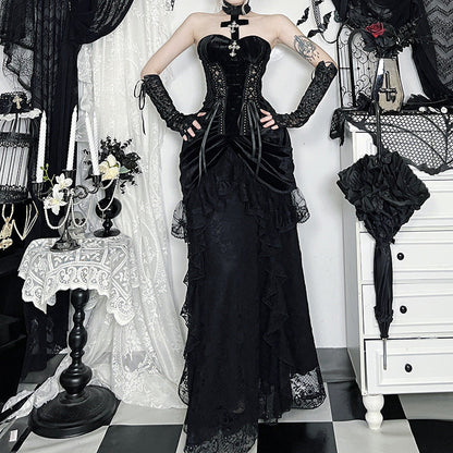 Victorian Style Velvet Midi Skirt Elegant Evening Dress