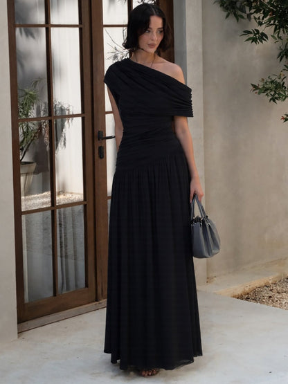 Trendy Off-Shoulder Ruched Dress Elegant Maxi Dress