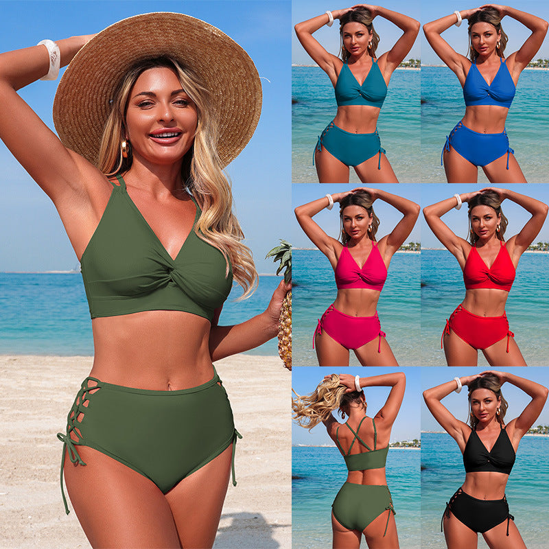 Women’S Two-Piece Bikini Set Solid Color Nylon Swimwear
