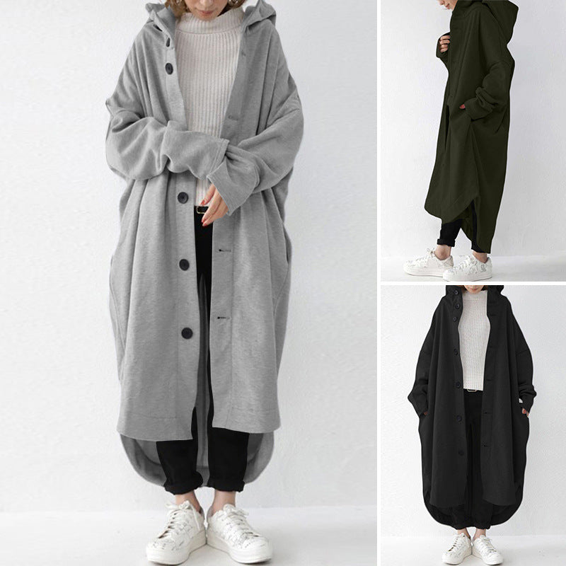 New Autumn And Winter Women'S Windbreaker Jacket, Women'S Hooded Mid Length Jacket
