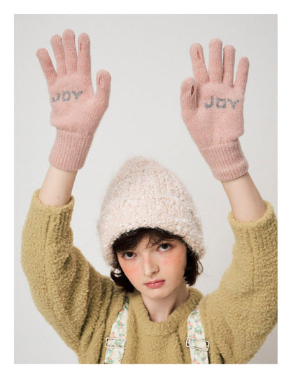 Letter Jacquard Color Block Knit Gloves