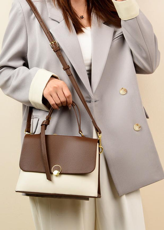 Two Tone Leather Top Handle Shoulder Bag