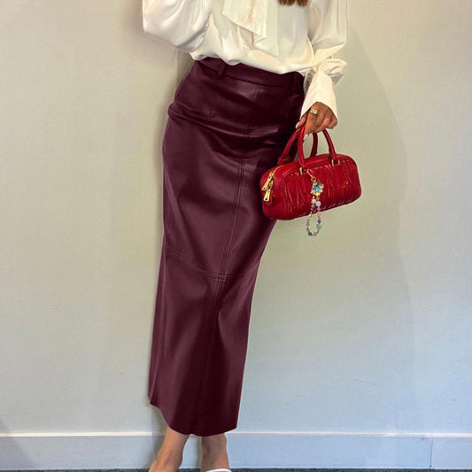 Burgundy High Waist Split Maxi Skirt for Elegant Casual Wear
