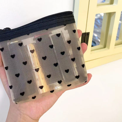 Love Print See Through Mesh Make Up Bag