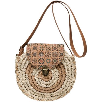 Summer Ethnic Style Woven Literature And Art Sen Series Bag For Women'S Crossbody, Minority Grass Woven Large Capacity Round Cake Bag