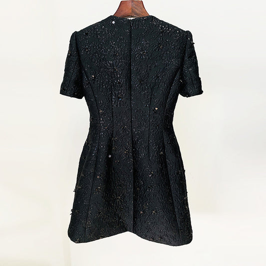 Elegant Floral Embellished Short Sleeve Dress