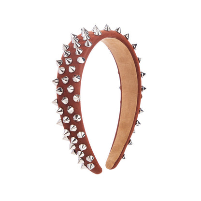 Trendy Wide Brim Leather Headband with Rivets