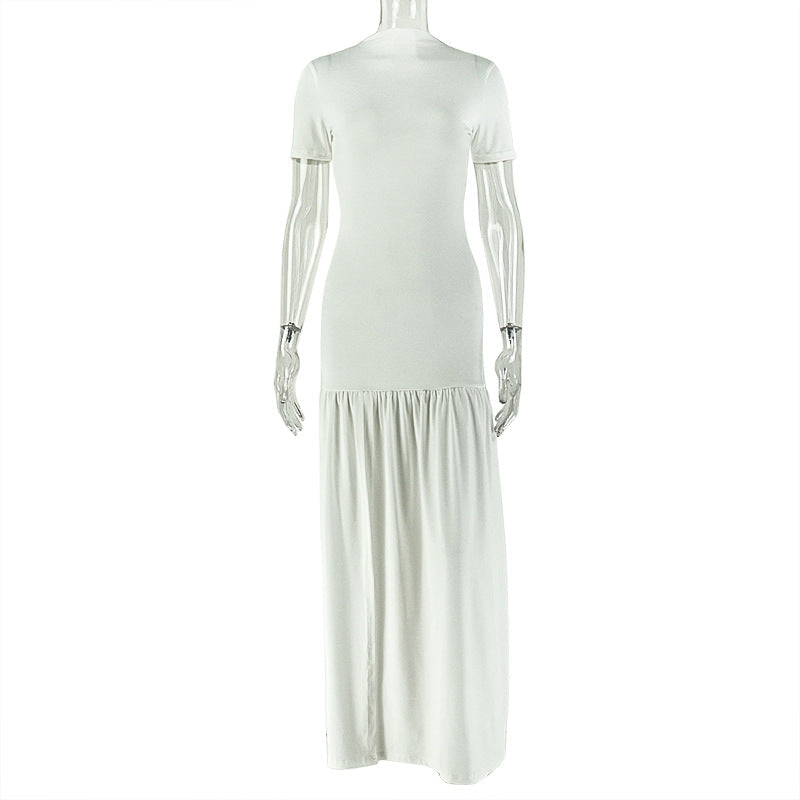 Elegant Solid Color Bodycon Dress Short Sleeve Round Neck