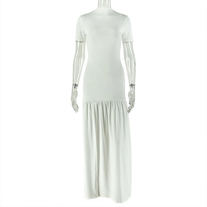 Elegant Solid Color Bodycon Dress Short Sleeve Round Neck