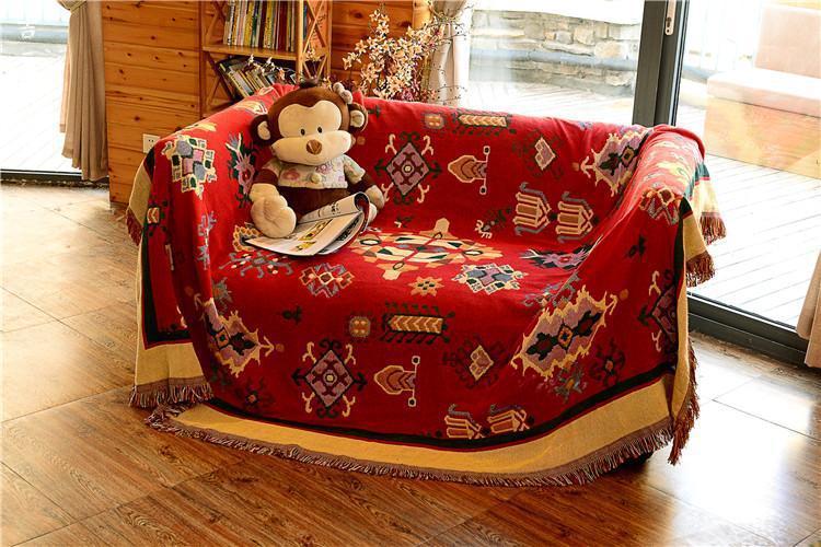 Tibetan Style Double-Sided Sofa Towel Pad Knitted Full Cover Cloth Pure Cotton Geometric Cover Blanket