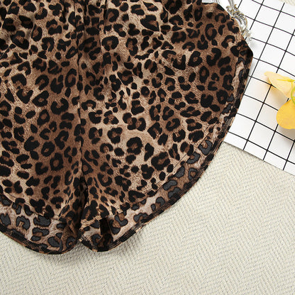 Leopard Print Lapel Sleepwear Sets