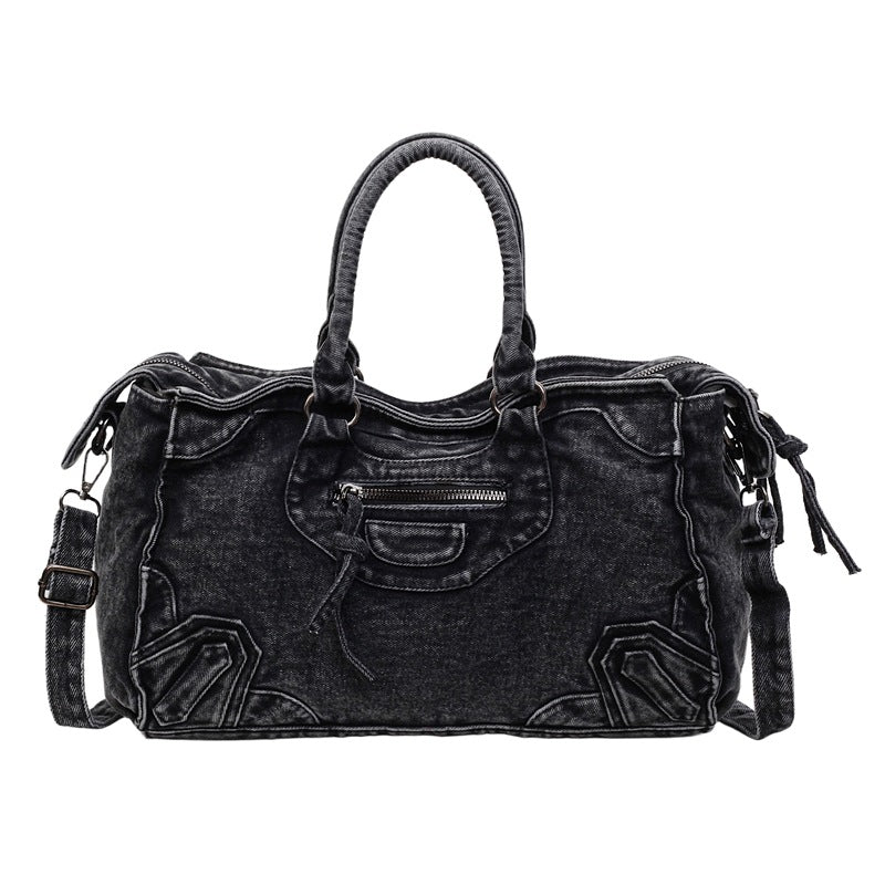 High Capacity Denim Motorcycle Bag Trendy Casual Shoulder Bag