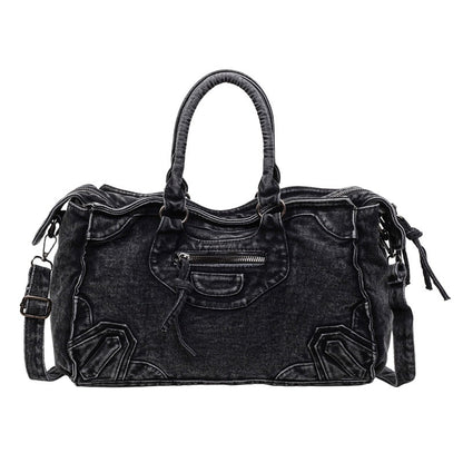High Capacity Denim Motorcycle Bag Trendy Casual Shoulder Bag