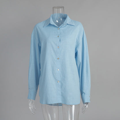 Trendy Casual Cotton Shirt Solid Color Relaxed Fit