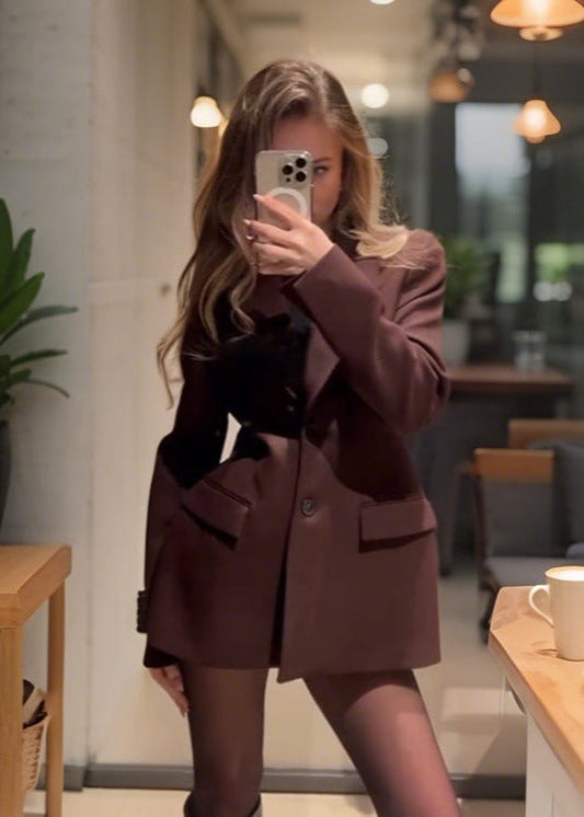 Tailored Waist Blazer Dress In Dark Brown