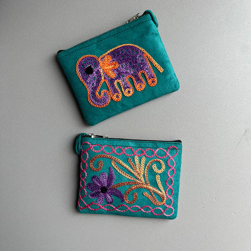 Nepali Hand-Embroidered Suede Ethnic Style Mini Coin Purse Pocket Card Bag Short Fabric Coin Bag