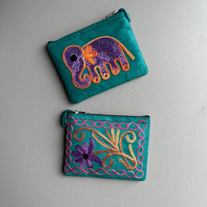 Nepali Hand-Embroidered Suede Ethnic Style Mini Coin Purse Pocket Card Bag Short Fabric Coin Bag