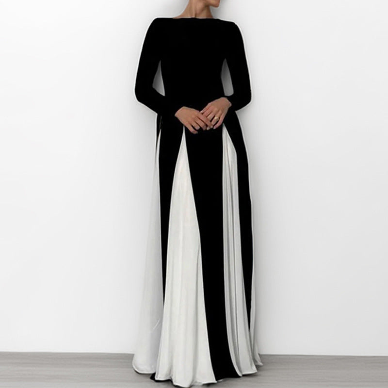 New Women's Casual A-Line Dress Solid Color Pleated Maxi Dress