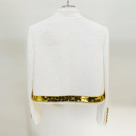 Elegant Wool Blend Jacket with Metallic Details