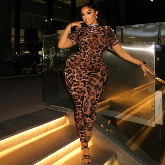 Trendy Leopard Print Slim-Fit Jumpsuit For Women
