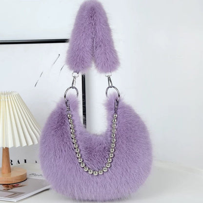 Elegant Furry Faux Fox Fur Shoulder Bag