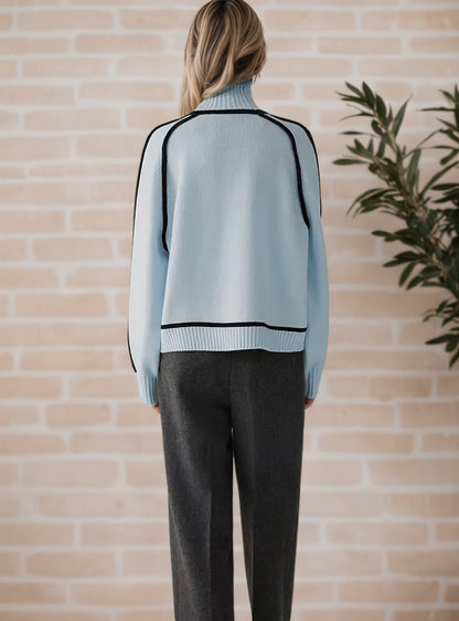 Elegant High Neck Ribbed Knit Sweater