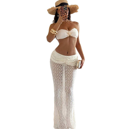 Sexy Strapless Lace Maxi Dress Two-Piece Set