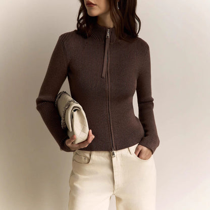 Sexy Stand-Up Collar Ribbed Long Sleeve Top