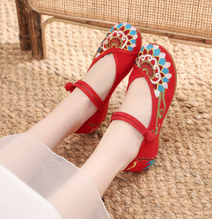 Canvas Embroidered Cloth Shoes Women'S Shoes Single Shoe One-Line Buckle Low Heel