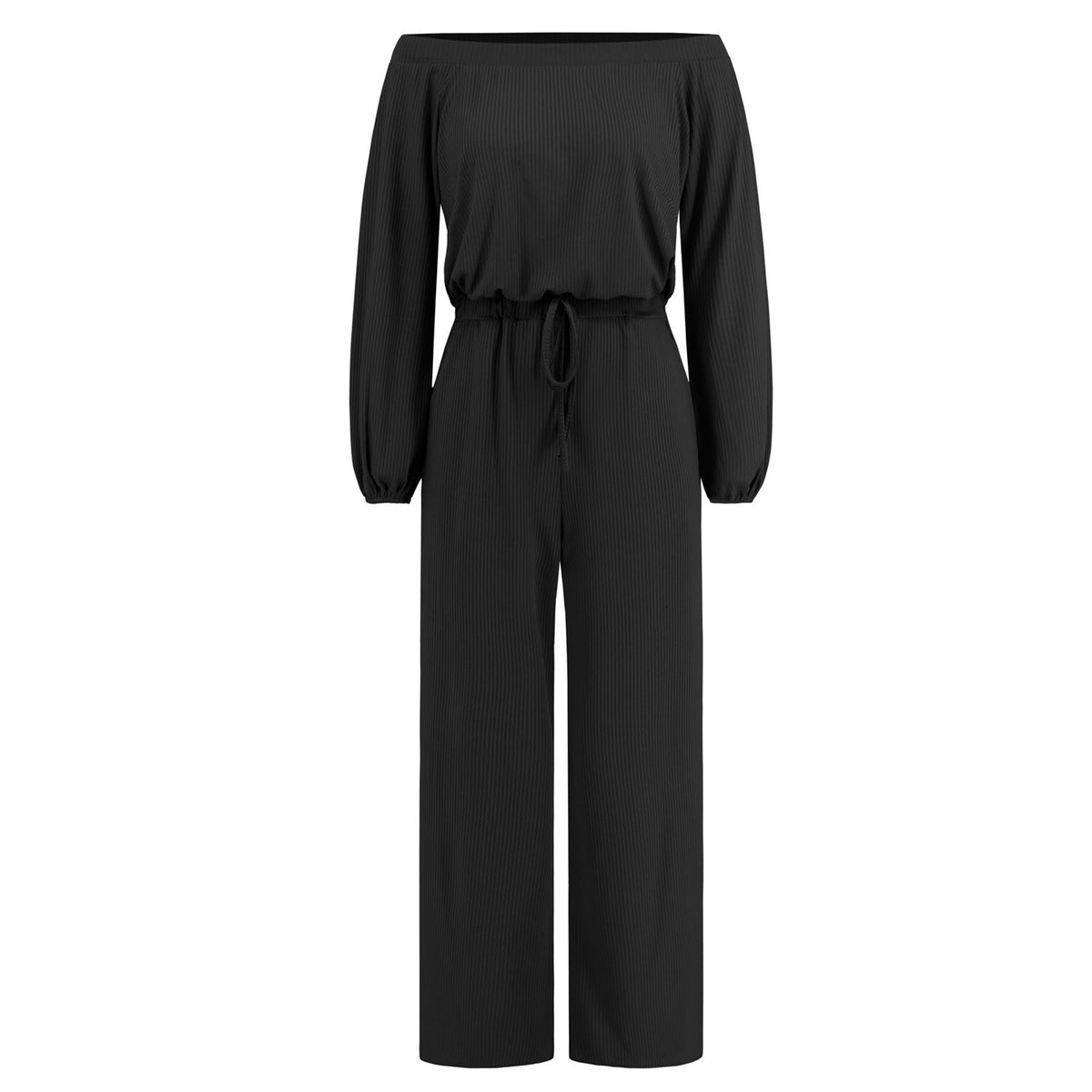 Women'S Autumn And Winter New Casual One Shoulder Long Sleeved Waist Trimming Jumpsuit With Tie Up Wide Leg Pants
