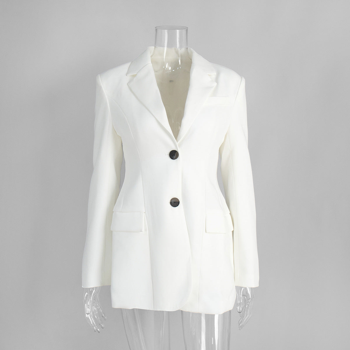 Tailored Women's Blazer with V-Neck and Waist-Cinching Design