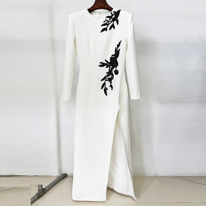 Floral Long Sleeve Maxi Dress Elegant Cotton Blend