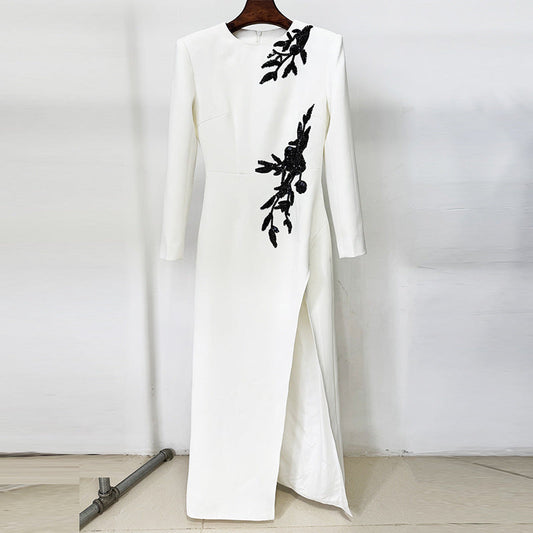 Floral Long Sleeve Maxi Dress Elegant Cotton Blend