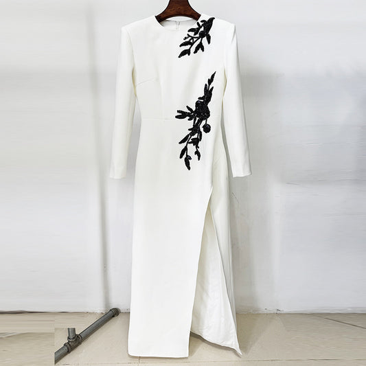 Elegant Floral Long Sleeve Maxi Dress With Cotton Blend