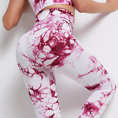 Seamless Yoga Pants Women'S Tie Dyed Printed High Waist Hip Lifting Sports Running Fitness Pants Large Tights