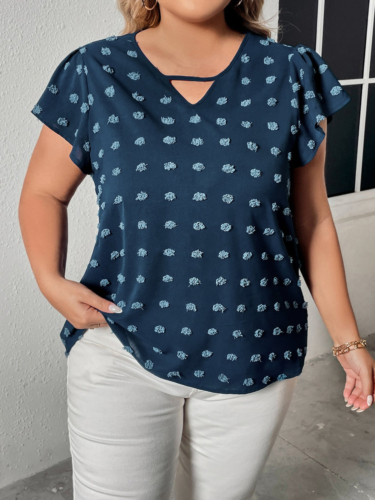 Plus Size Peacock Blue Short Sleeve Blouse