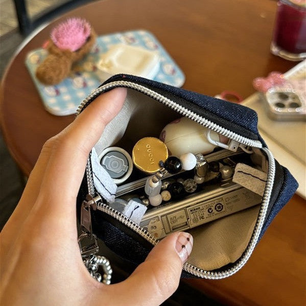 Denim Heart Embroidered Mini Coin Purse Wallets