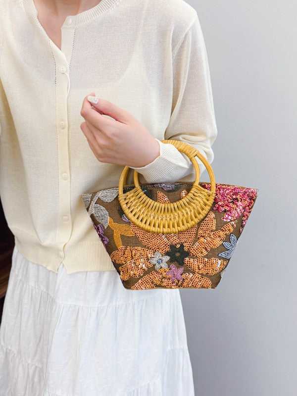 Sparkling Sequin Bamboo Bag Chic Embroidered Tote