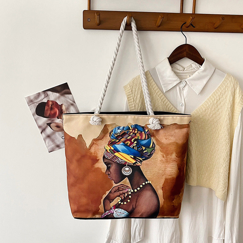 Classic Outdoor Canvas Tote Bag with Cartoon Print