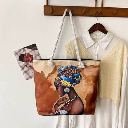 Classic Outdoor Canvas Tote Bag with Cartoon Print