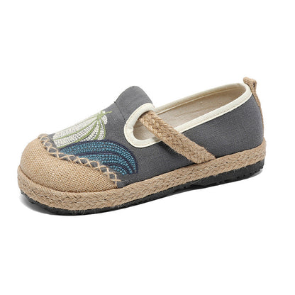 Minimalist Color Matching Ethnic Embroidered Women'S Cloth Shoes With Shallow Mouth, Lazy Kick, Comfortable Knitted Sole