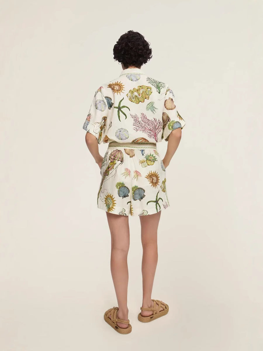 Trendy Casual Linen Short Sleeve Shirt & Shorts Set