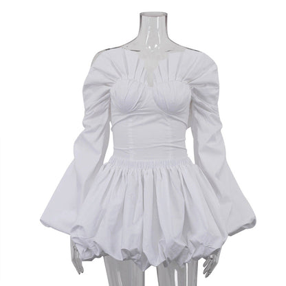 Sexy Ruffle Dress Set With Lantern Sleeve Top