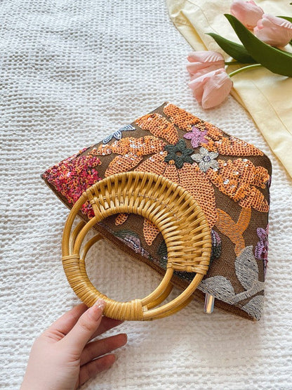 Sparkling Sequin Bamboo Bag Chic Embroidered Tote