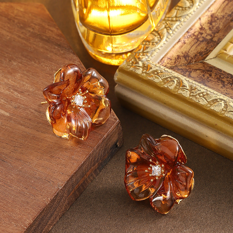 Elegant Floral Acrylic Earrings With 925 Silver Posts
