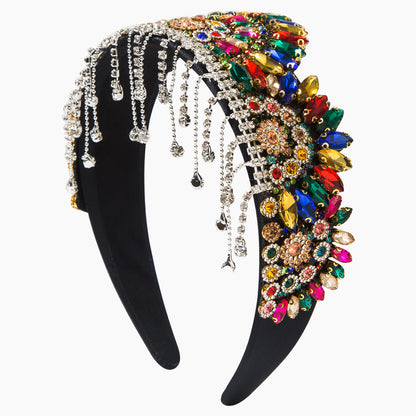 Elegant Baroque Crown Headband with Rhinestones and Tassels