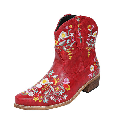 Plus Size Embroidered Pointed Toe Women'S Martin Boots
