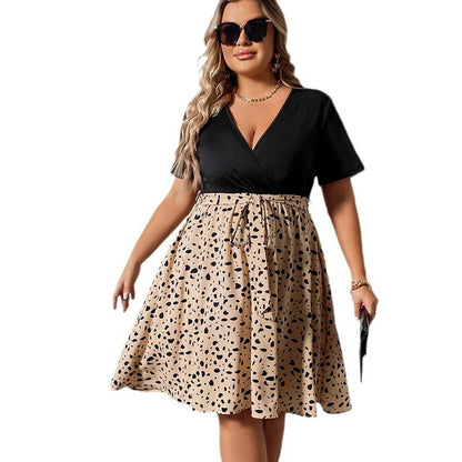 Plus Size V-Neck Short Sleeve Dress with Ruffles