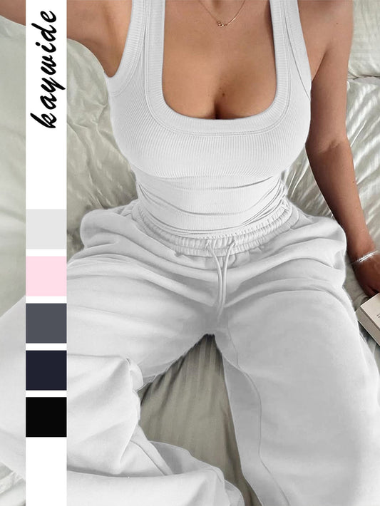 Skinny Fit Yoga Tank Top And Long Pants Set - Casual Style